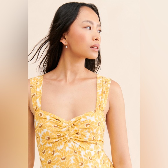 NWOT Free People Rosalee Midi In Yellow Sunflower Print Size Small - Picture 3 of 12